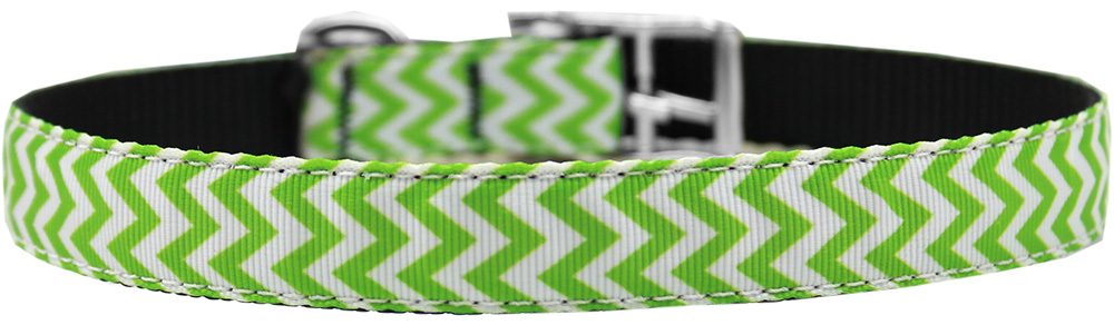Chevrons Nylon Dog Collar with classic buckle 3/4" Lime Green Size 12